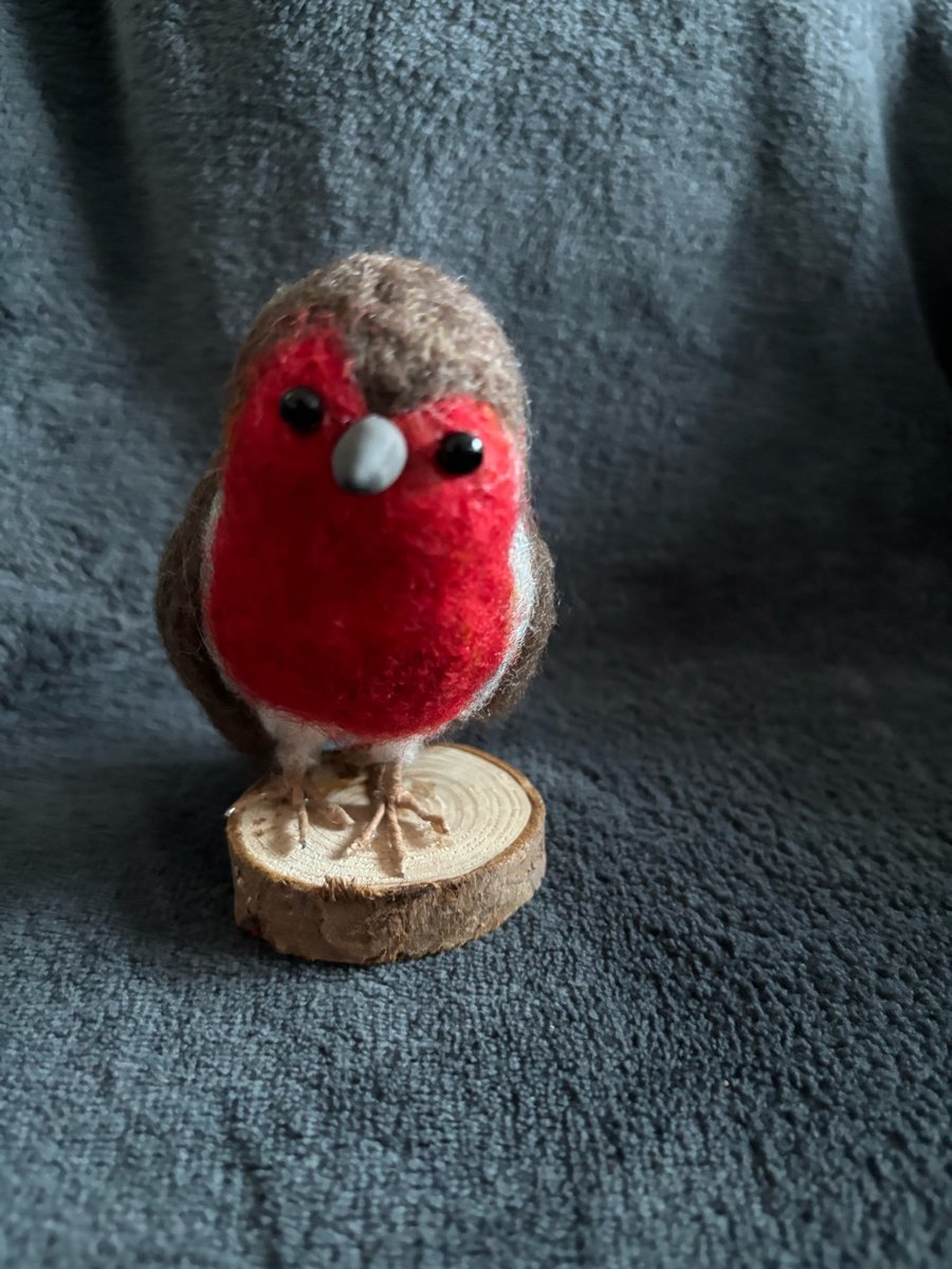 Needle felted blue tit on wood slice