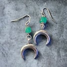 Uranium glass bead and moon earrings 