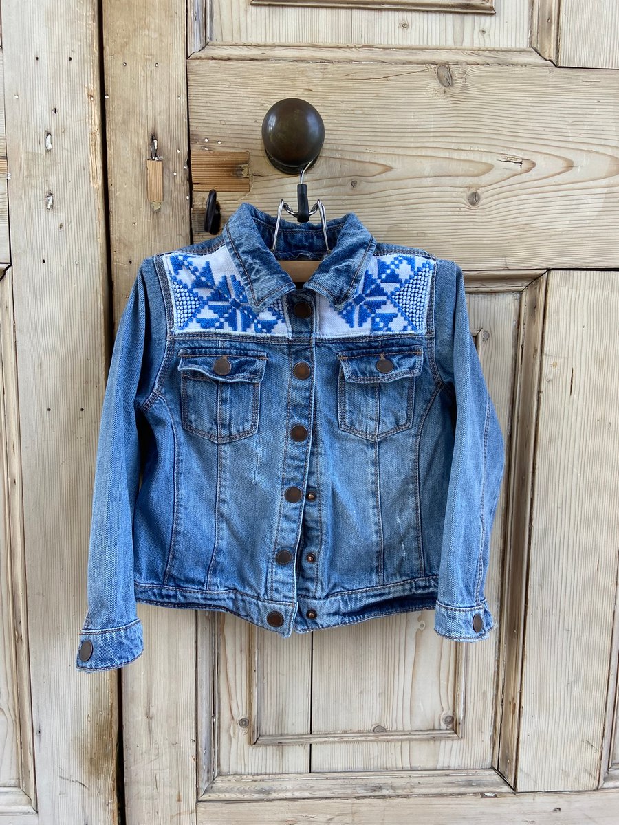 Aztec embroidered upcycled denim jacket age 4 years