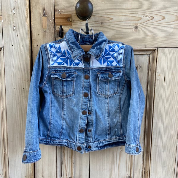 Aztec embroidered upcycled denim jacket age 4 years