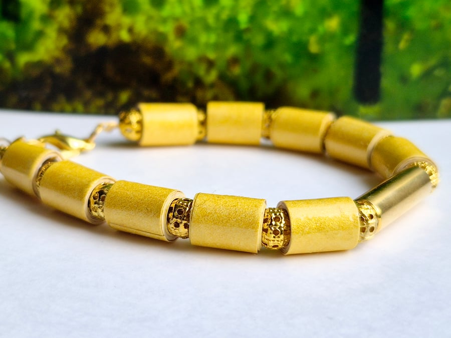 Gorgeous sunshine yellow and gold paper beaded bracelet