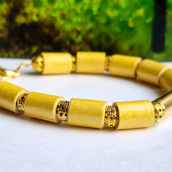 Gorgeous sunshine yellow and gold paper beaded bracelet