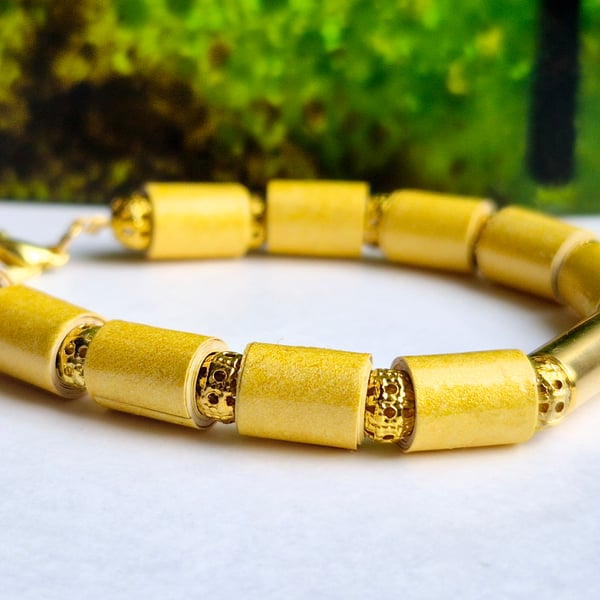 Gorgeous sunshine yellow and gold paper beaded bracelet