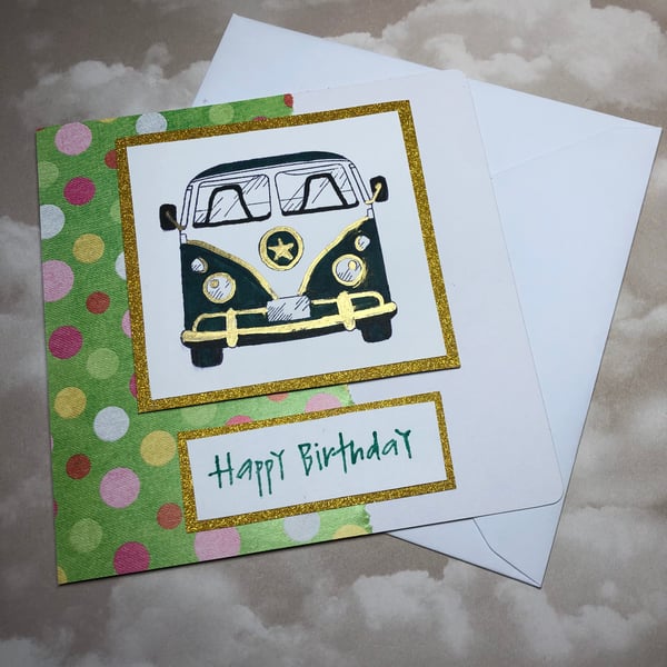 Green camper van birthday card