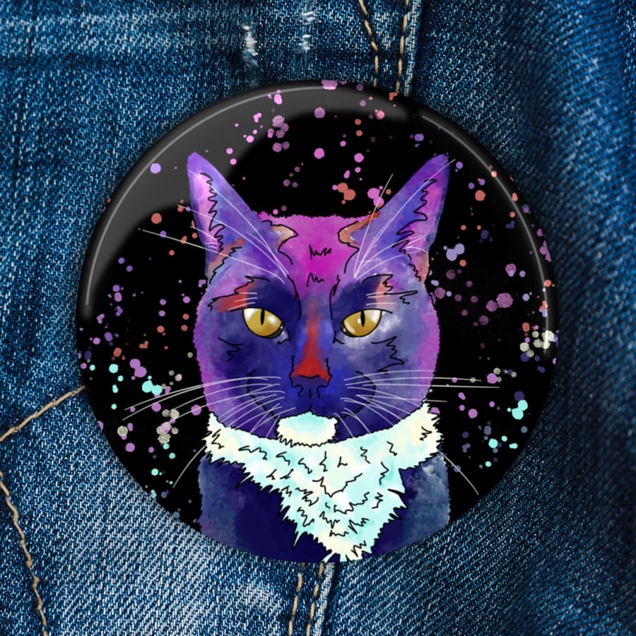 Tuxedo Cat Badge . Magnet . Pocket Mirror . Magnetic Bottle Opener
