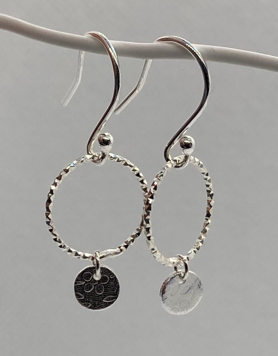Pure silver dangle earrings with silver hoop 
