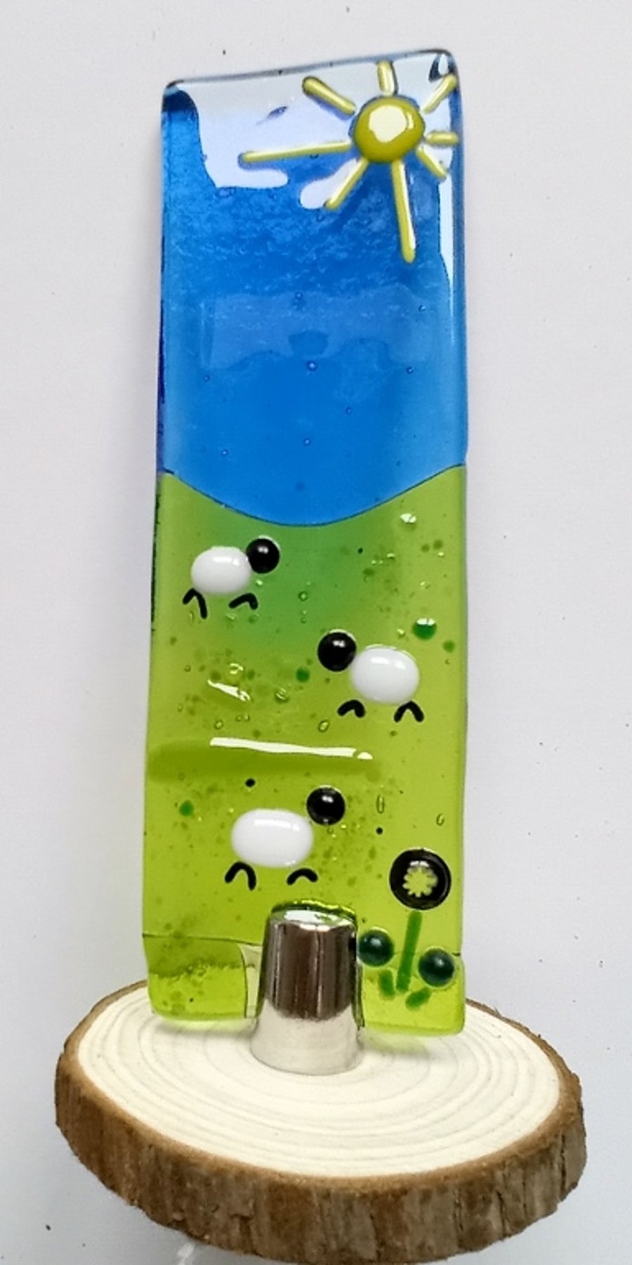 Fused glass Sheepy Worry Poppet
