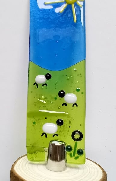 Fused glass Sheepy Worry Poppet