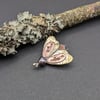 Handmade Brass and Bronze Moth Brooch with Freshwater Pearl
