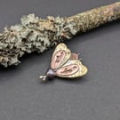Handmade Brass and Bronze Moth Brooch with Freshwater Pearl