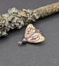 Handmade Brass and Bronze Moth Brooch with Freshwater Pearl