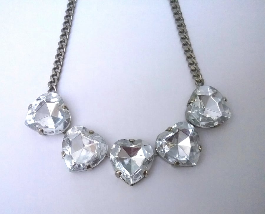 Vintage Glass Heart Necklace 