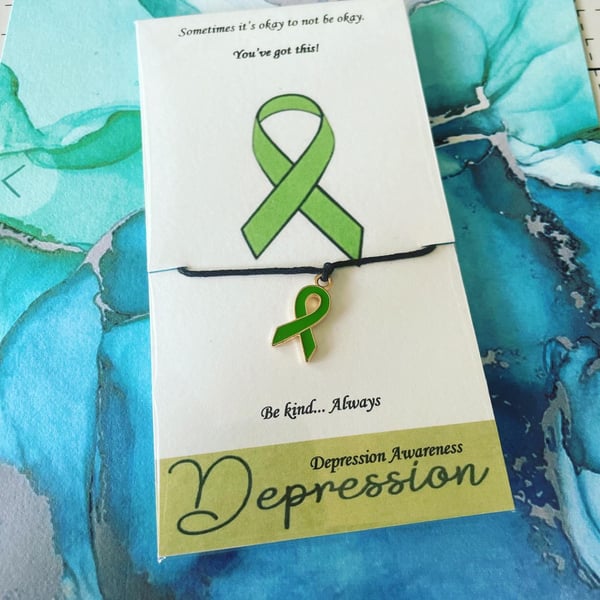 Depression awareness wish bracelet with green ribbon charm bracelet for ladies 