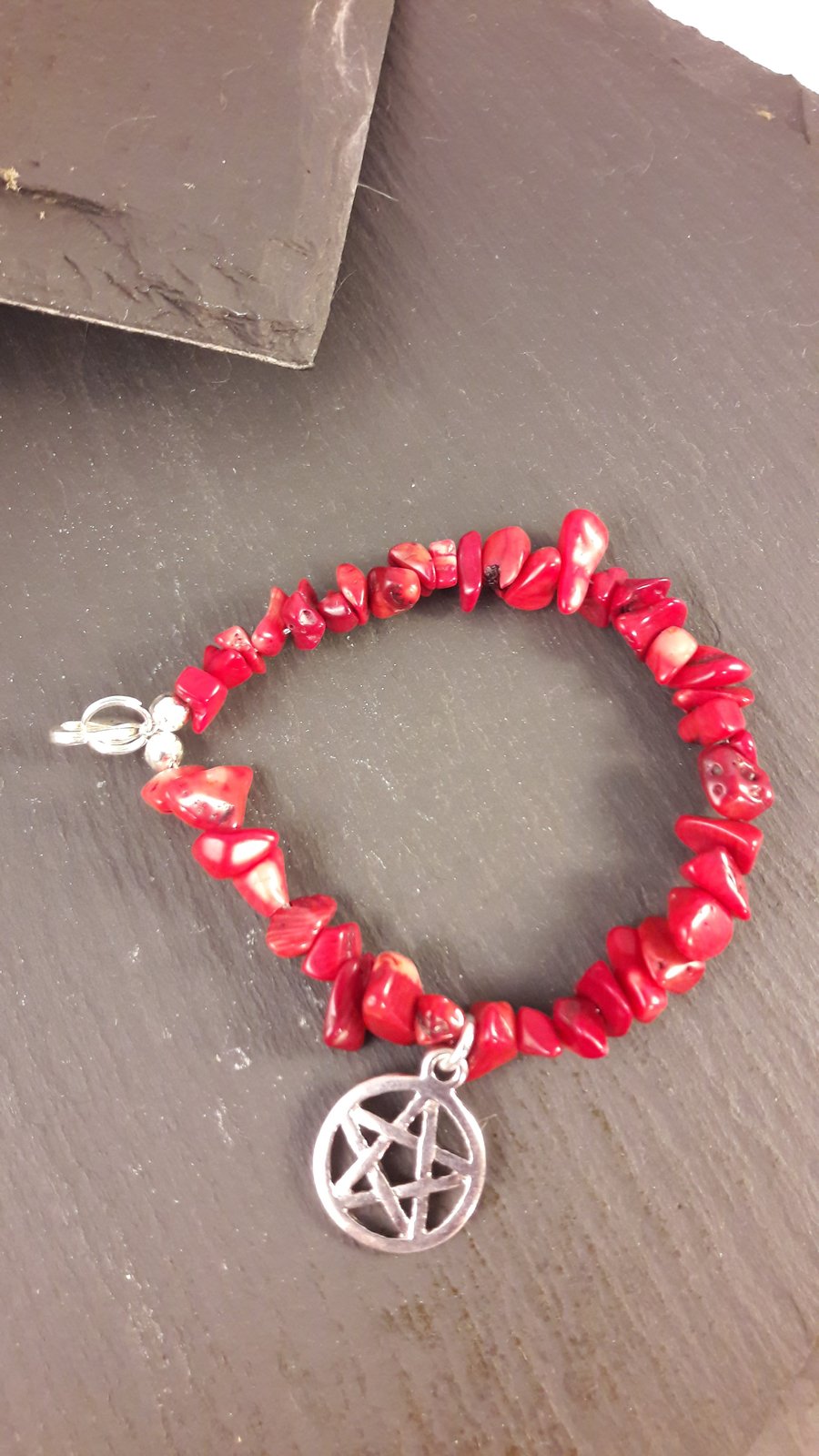 Red Sea Bamboo and Pentagram gemstone bracelet