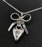 Silver heart pendant with bow, Bow necklace 