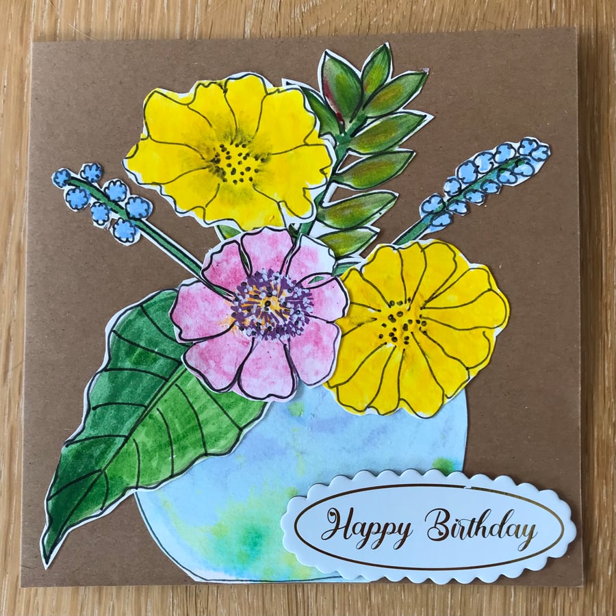 Birthday card paper collage of flowers 