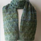 Lacy Scarf, Green & Blue Merino & Rose Fibre, Handspun Knitted 