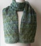 Lacy Scarf, Green & Blue Merino & Rose Fibre, Handspun Knitted 