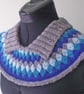 Knitted Collar, Cowl, Neckwarmer, Handspun Merino Wool, Grey, Blue,Turquoise - Image 1