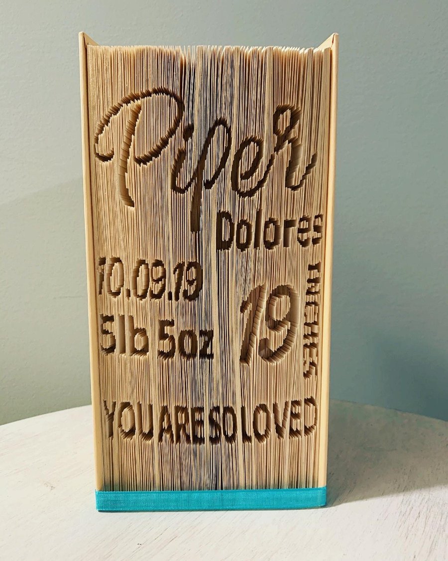 CUSTOM Baby Birth Details CUT & FOLD Book Folding Pattern - EMAILED PDF PATTERN