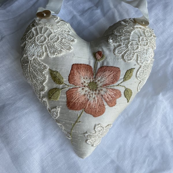 Dupion Silk Embroidered Heart