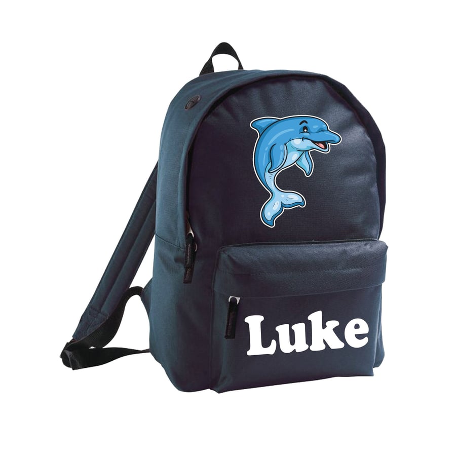 Kids Dolphin Backpack Personalised Add Name Of Choice Boys Girls School Bag Anim