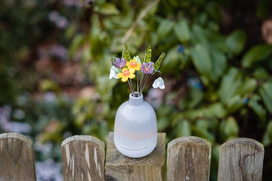 Spring Has Sprung Bouquet in a Soft Grey Ceramic Vase - Glass Flower Bouquet - G