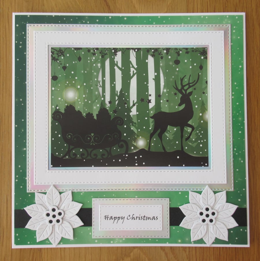 8x8 Reindeer & Sleigh Silhouette Christmas Card