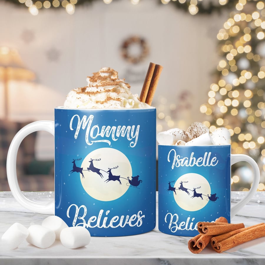 Personalised Christmas Mug, I Believe in Santa Clause, Set of Family Mugs, Secre
