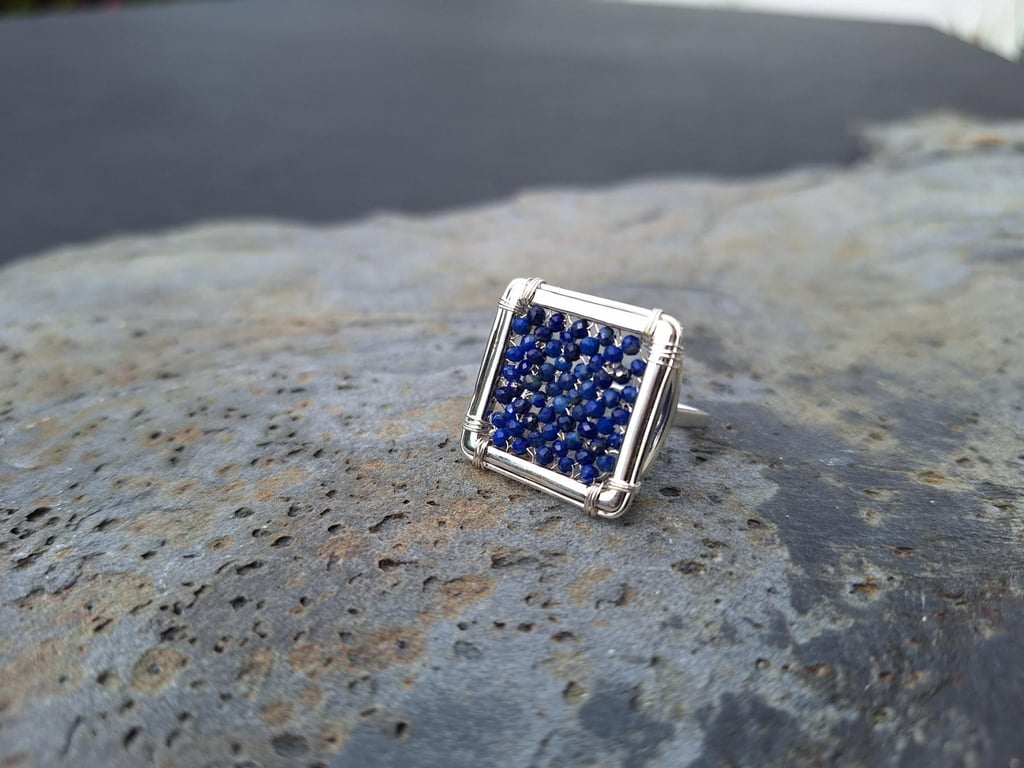 BOLD Lapis Lazuli Statement Ring Sterling silver 925 Handmade Artisan