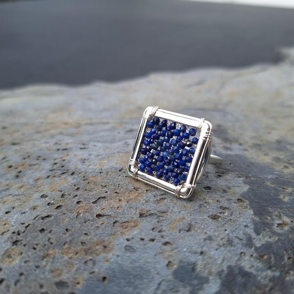 BOLD Lapis Lazuli Statement Ring Sterling silver 925 Handmade Artisan