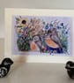 Mounted Whimsical Birds and Flowers in a Summer Field Watercolour Print - Image 4