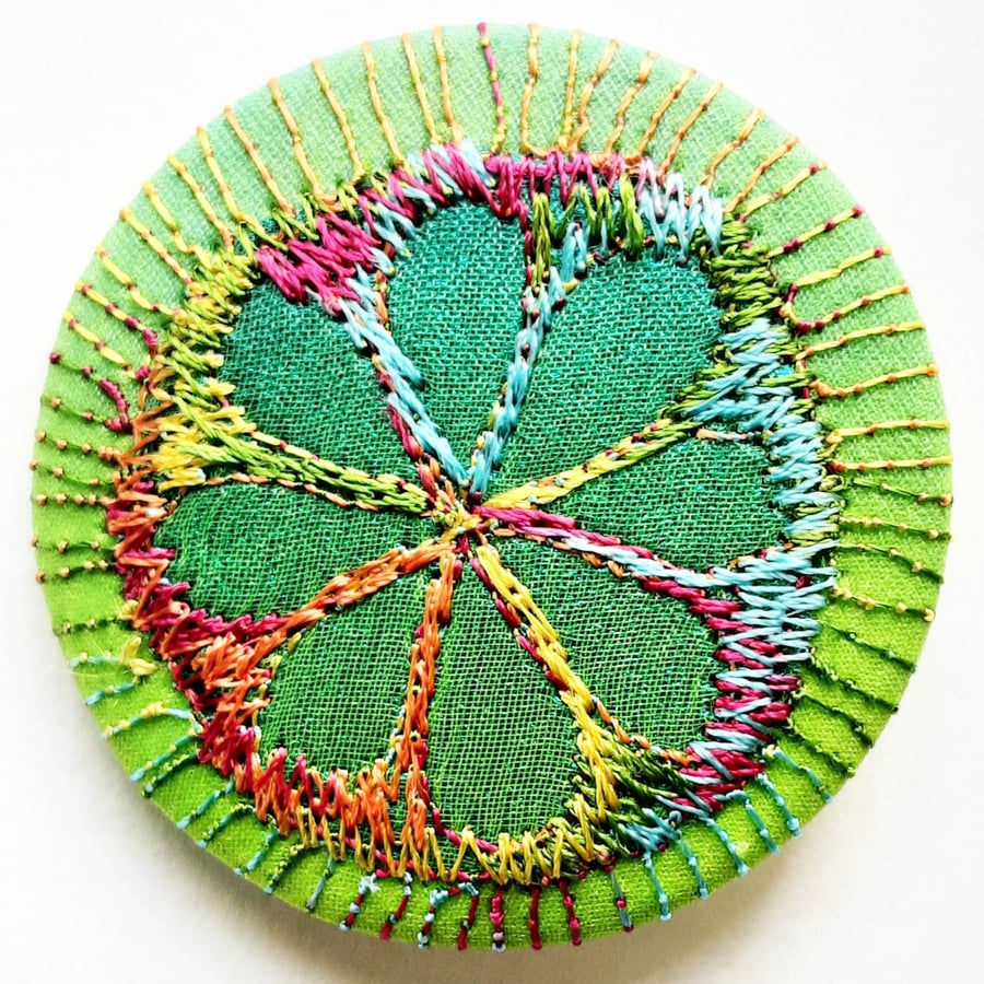 45mm Multicoloured Flower Textile Badge 