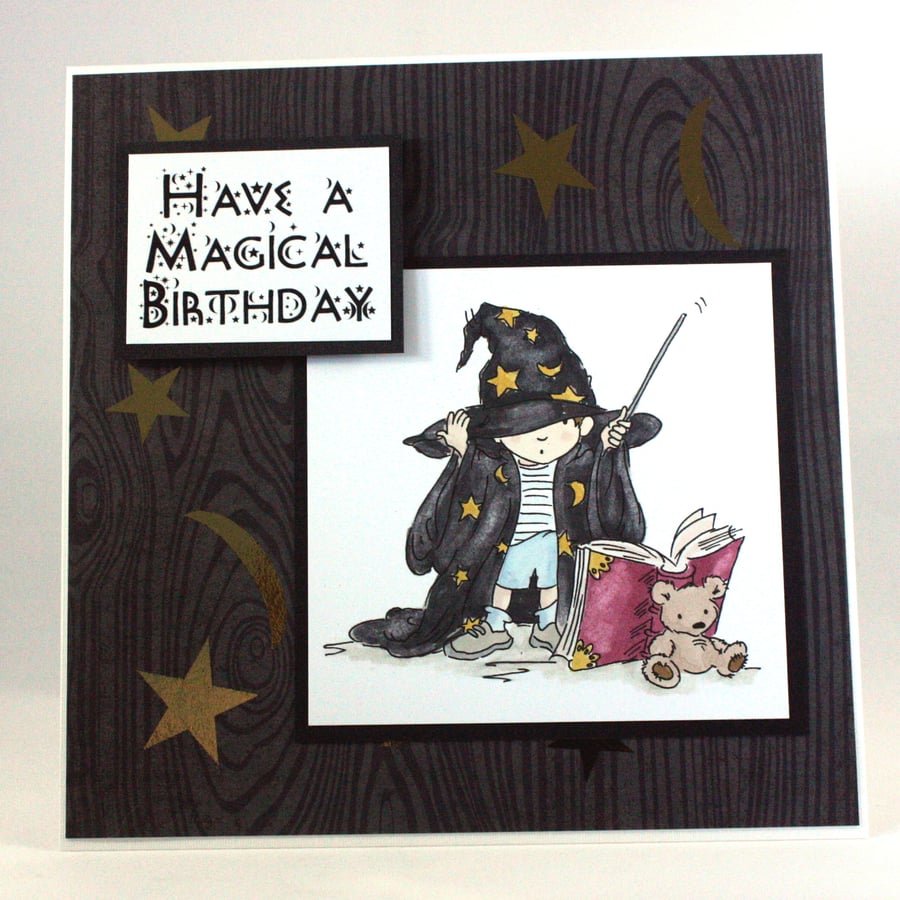 Handmade child's birthday card - the wizard