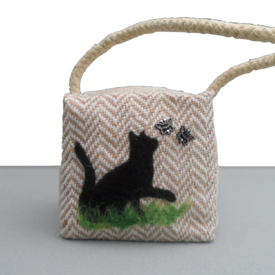 Doorstop, paperweight or bookend with needle felted cat design