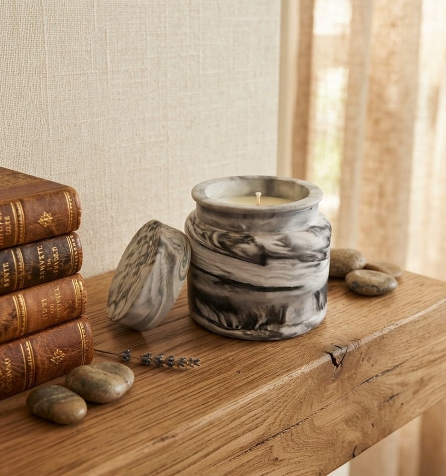 Black & White Marble Effect Eco-resin Scented Candle Jar