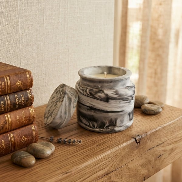 Black & White Marble Effect Eco-resin Scented Candle Jar