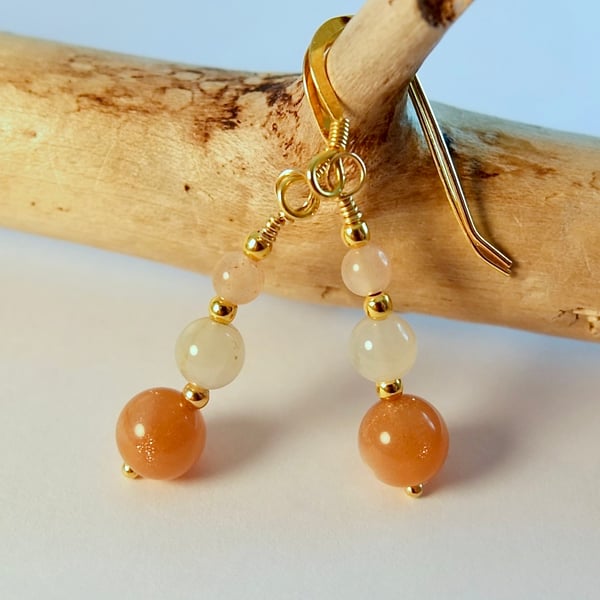 Sunstone And Moonstone Earrings With Gold Vermeil - Handmade In Devon