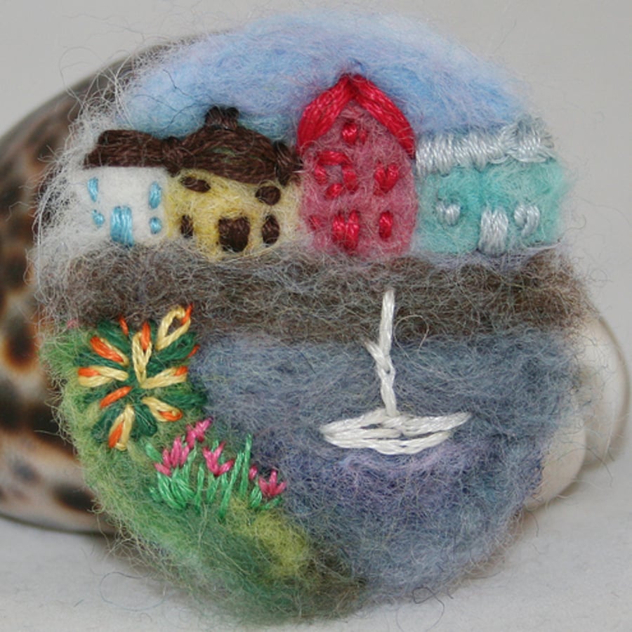 Embroidered Brooch - Harbour View