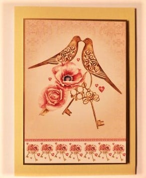 Engagement card love birds and keys