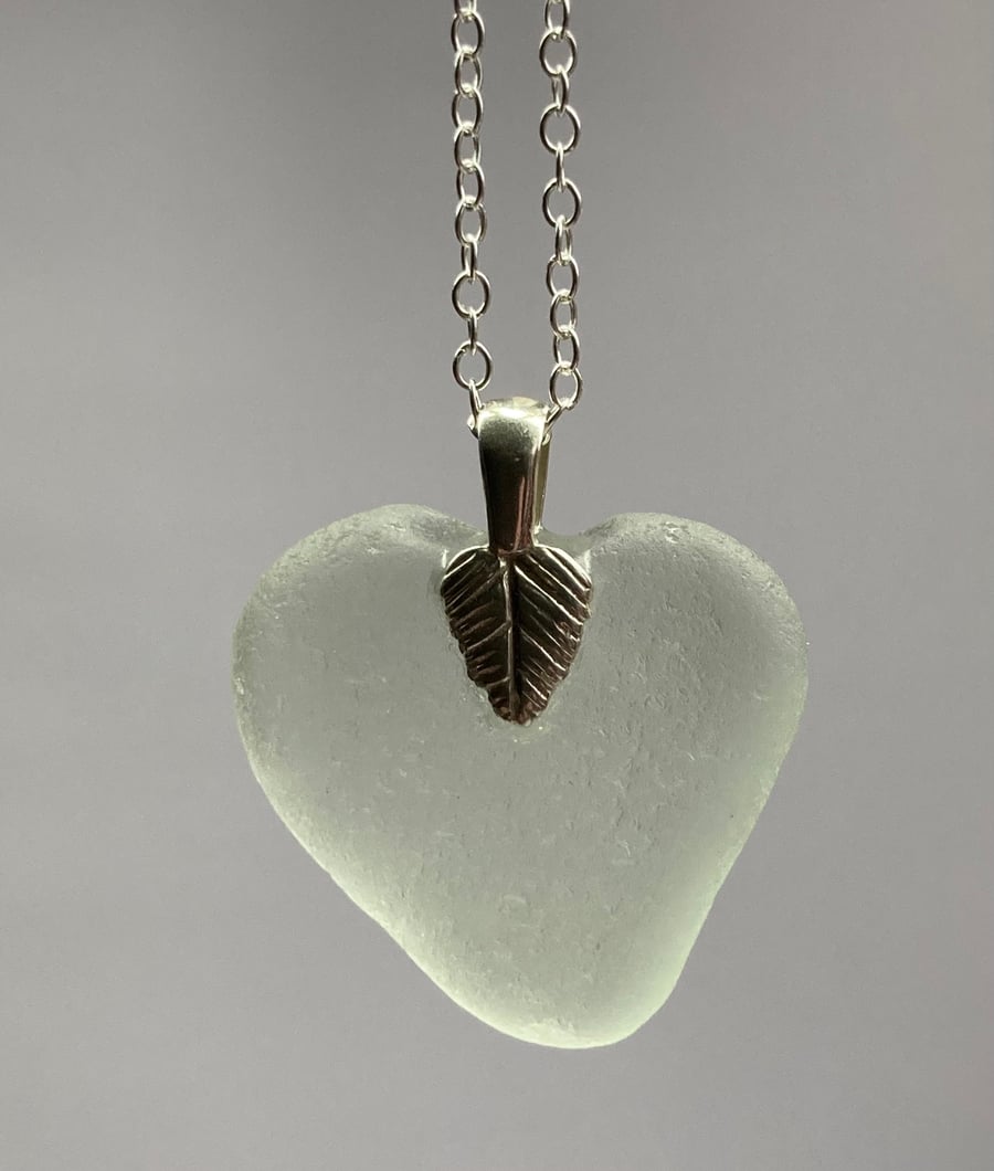 Sterling silver 20inch chain with white seaglass heart shaped pendant