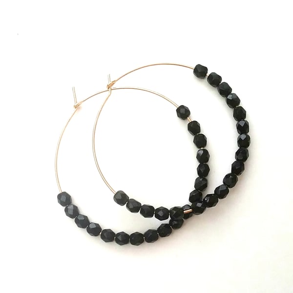 Gold Filled Czech  black beaded Hoops....