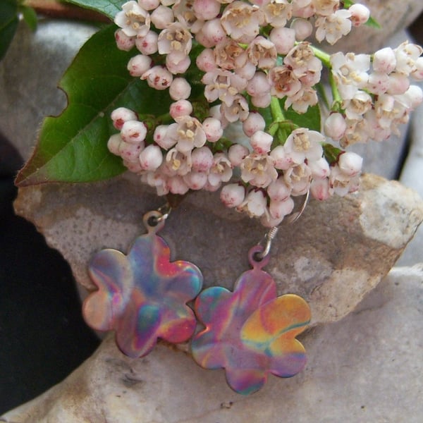 Flame Painted Copper Flower Earrings