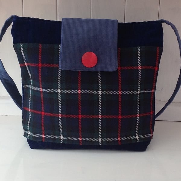 Sale Tartan Blue Corduroy Shoulder Bag