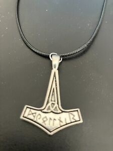 viking norse thors hammer charm pendant on a 18" leather cord necklace