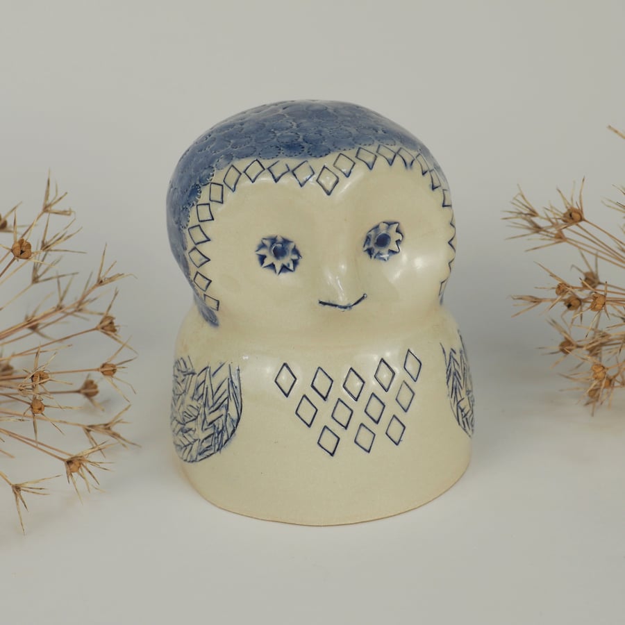 Cute Blue and White Owl Ornament