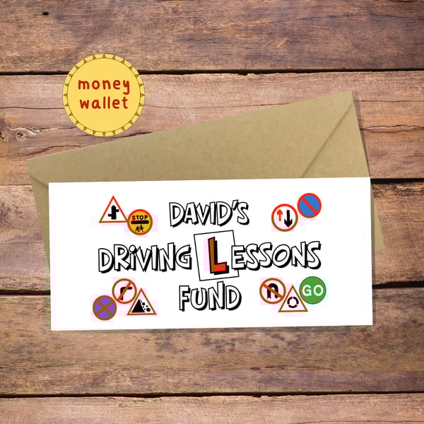 Driving Lessons Fund  Money Wallet Card - cash gift envelope