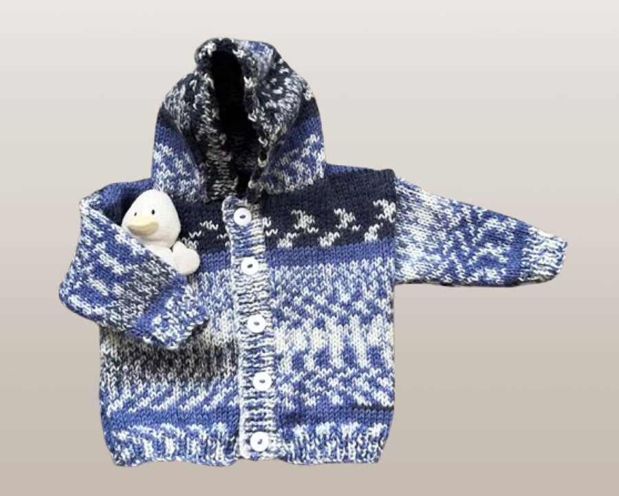 Hand Knitted Baby Boy Jacket - Fits Age 3 - 6 months