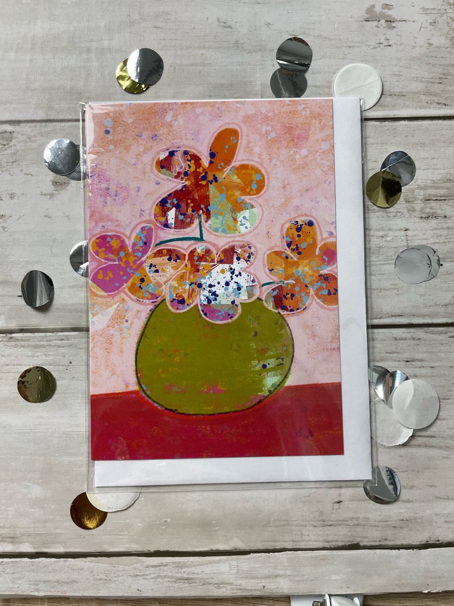 Blank Greetings Card, Floral Card, Flower Art Card, Thank you card,  