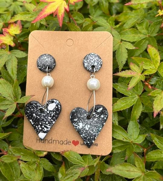 Stunning Splash Bead and Heart Dangle Earrings